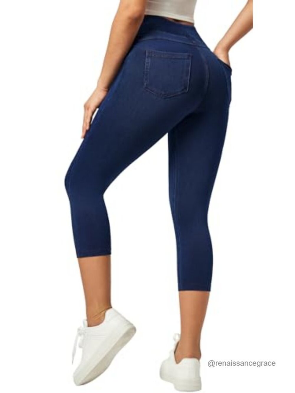 Stretchy Pull On Capri Jeans High Waist Butt Lift Denim Leggings
